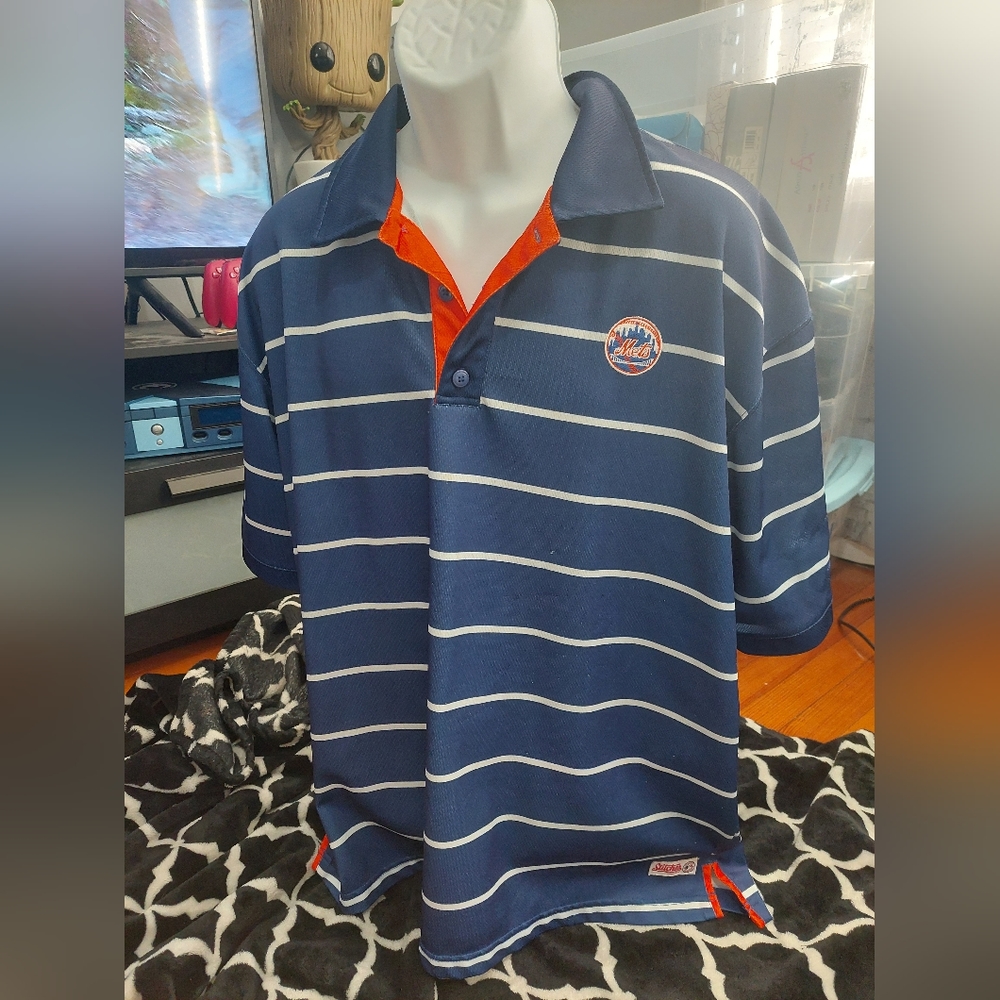 GUC Stitches Mets blue with white stripes short-sleeve Polo XL